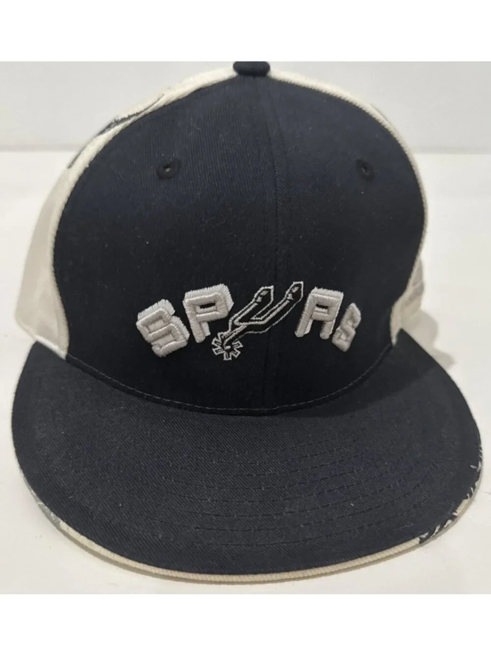 Spurs NBA Basketball Adidas Shoe Print Black Hat Cap Tim Duncan 21 Size 7 1/4